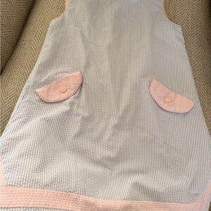 The Beaufort Bonnet Company Blue and Pink Striped Kids Formal Dress